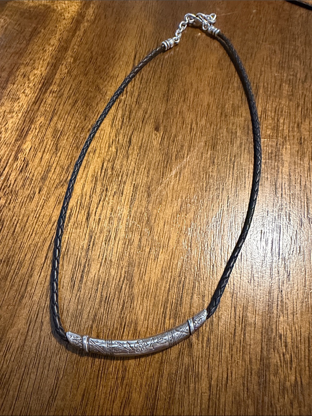 Brighton Braided Leather Necklace with Silver Accent Tube